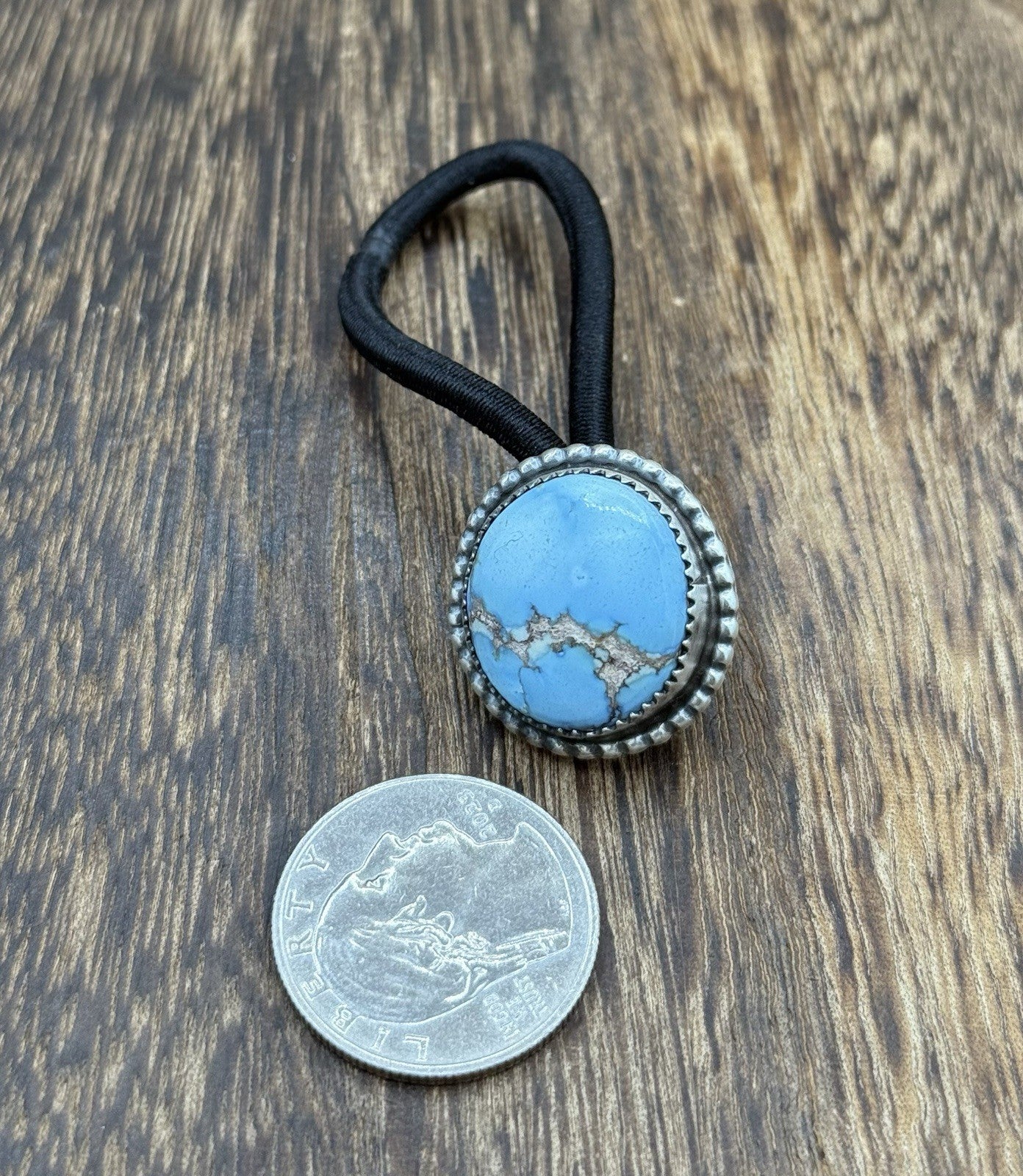 Native American Navajo Handmade Sterling Silver Golden Hills Turquoise Hair Tie