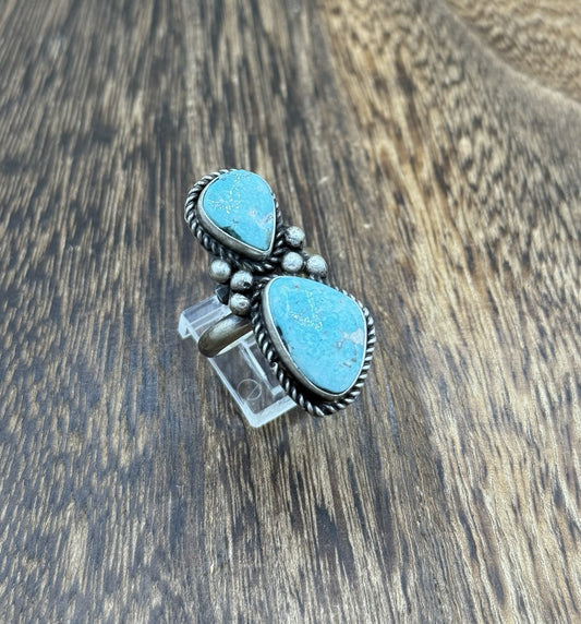 Navajo Handmade Sterling Silver White Water Turquoise Adjustable Ring Size 7 - 9