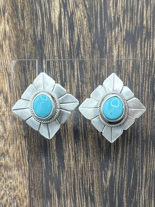 Native American Sterling Silver Navajo Handmade Turquoise post Stud Earrings