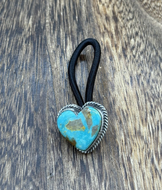 Native American Navajo Handmade Sterling Silver Kingman Turquoise Hair Tie