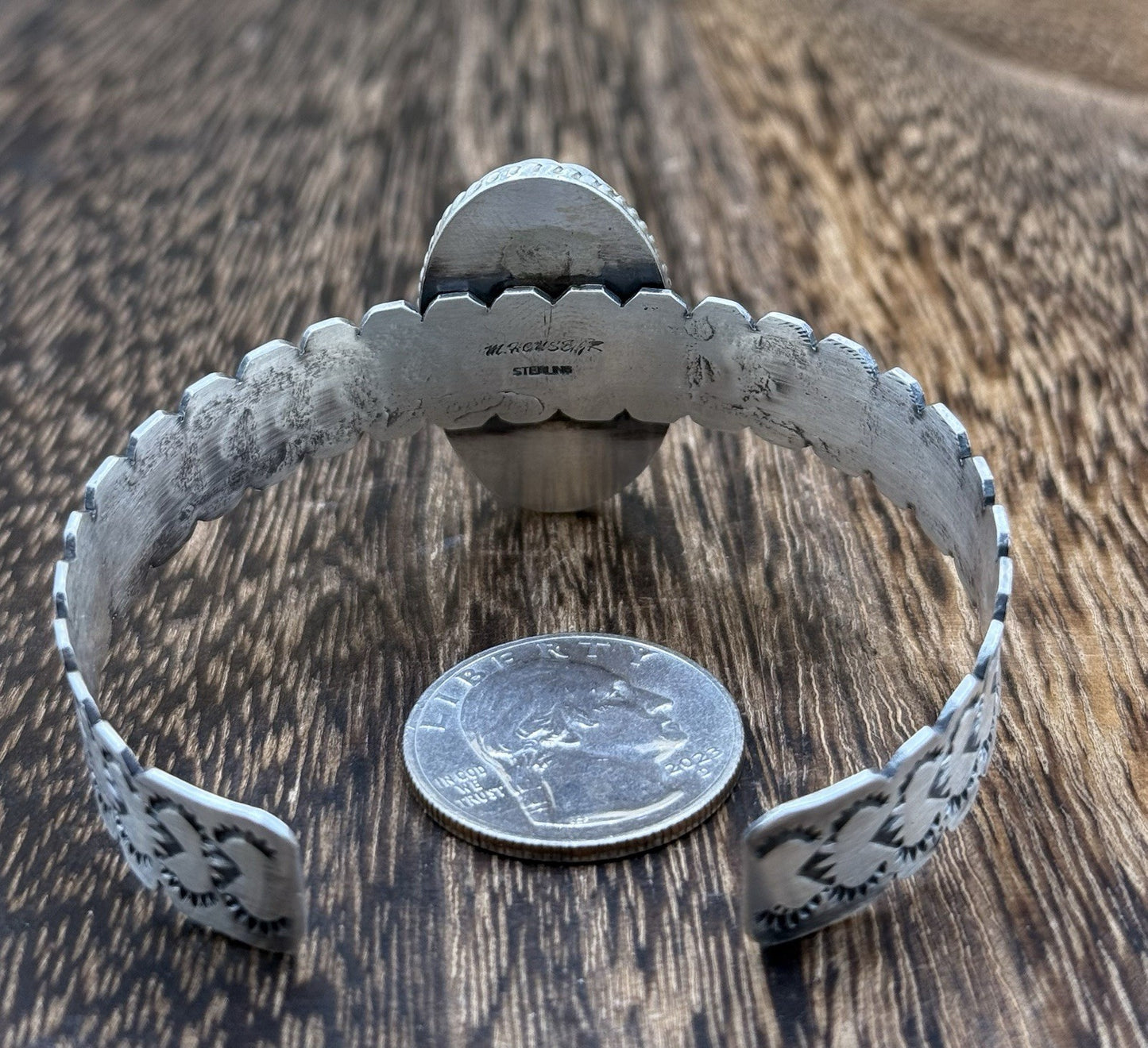 Navajo Handmade Sterling Silver Royston Turquoise Stacker Cuff Bracelet