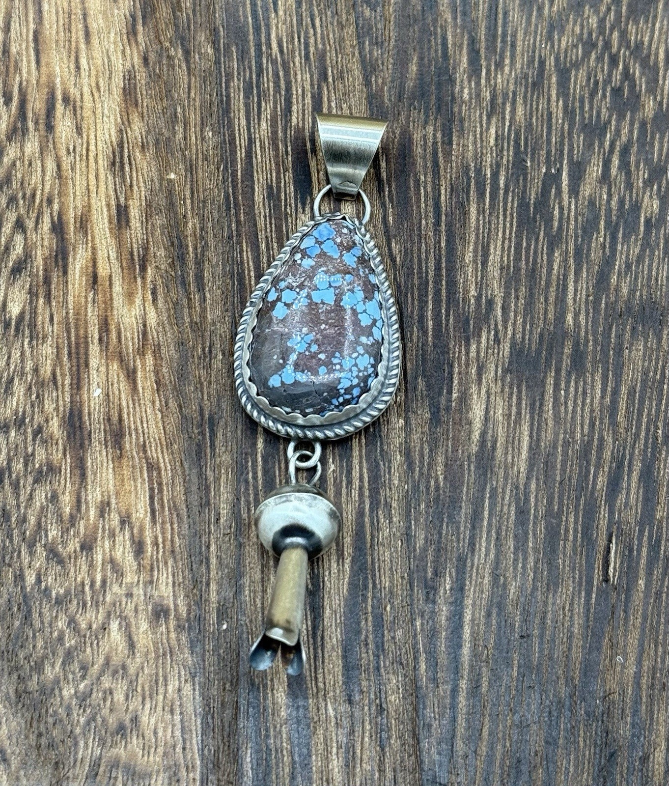 Navajo Handmade Sterling Silver Golden Hills Turquoise Dangle Blossom Pendant