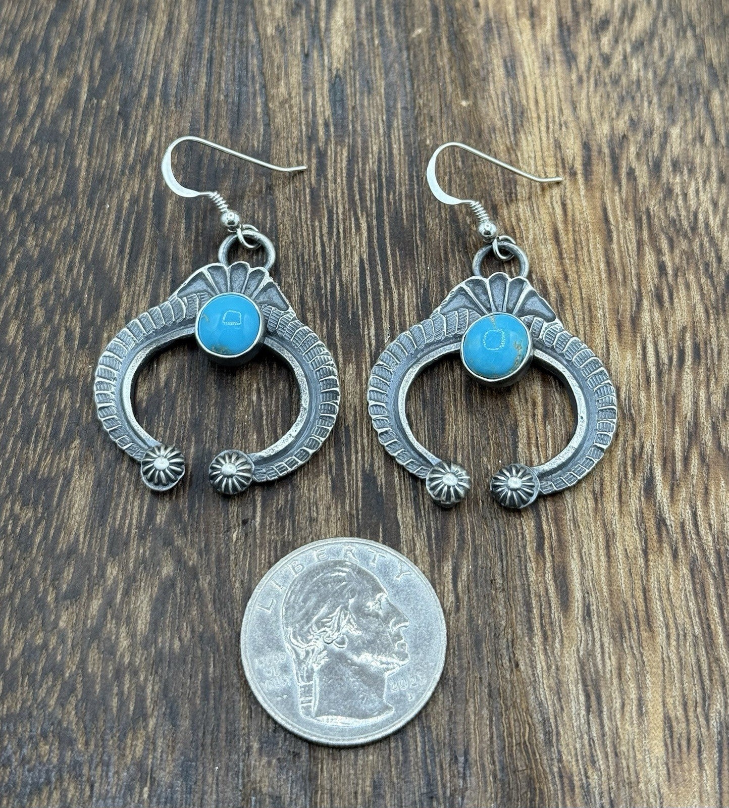 Navajo Handmade Sterling Silver Old Look Kingman Turquoise Earrings Kevin Billah