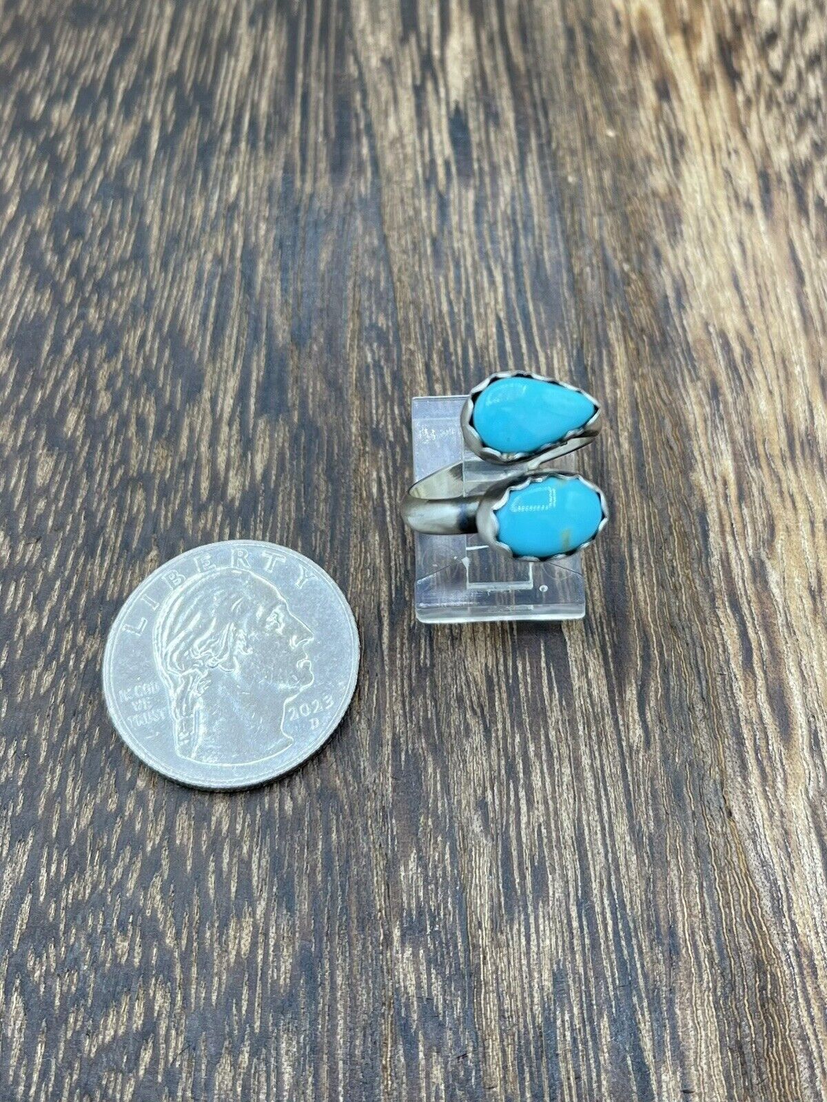 Native American Navajo Handmade Sterling Silver Turquoise Adjustable Ring 6 To 8