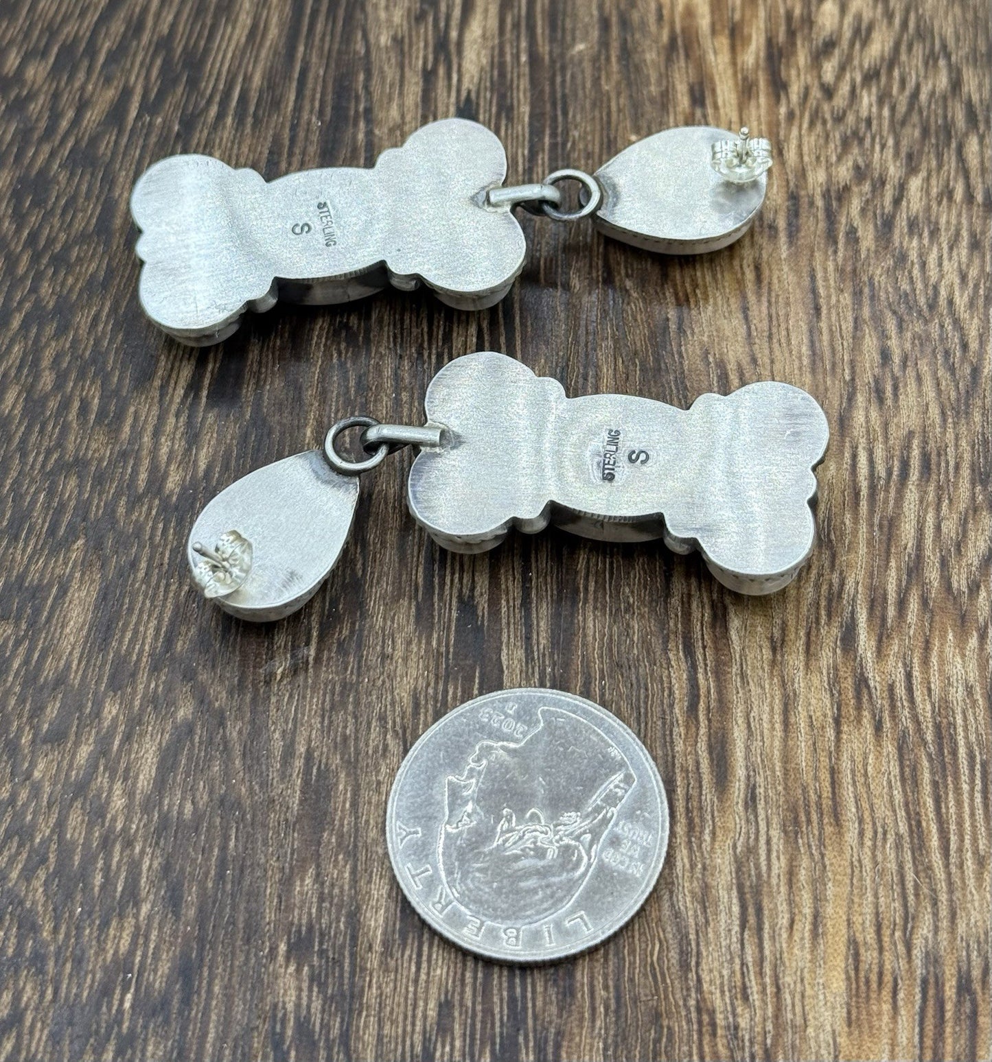 Navajo Handmade Sterling Silver Turquoise & Spiny Oyster Post Dangle Earrings