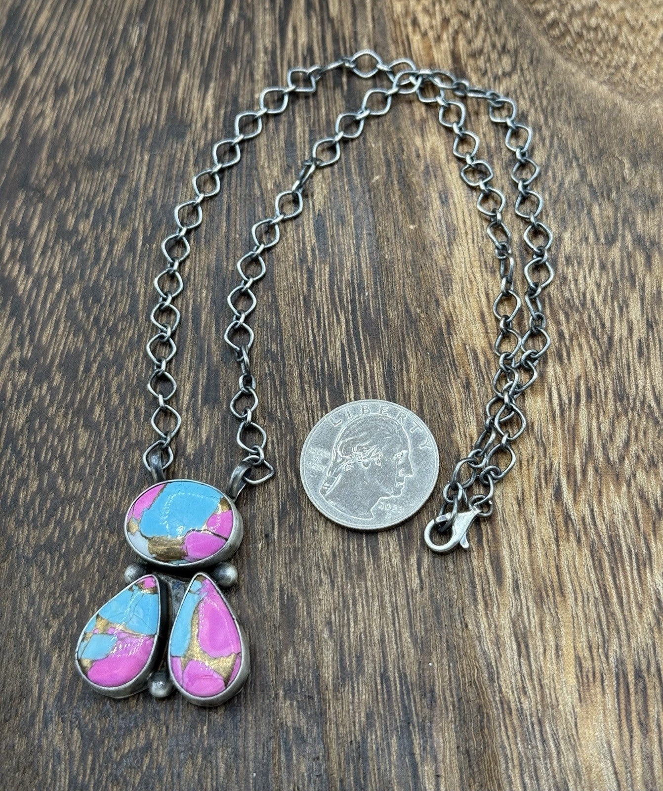 Navajo Handmade Sterling Silver Cotton Candy Dahlia Cluster Bar Necklace 18”