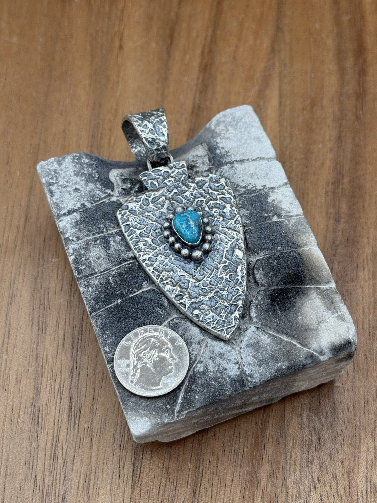 Navajo Silver Blue Ridge Turquoise Arrowhead Pendant Tufa Cast By Merle House