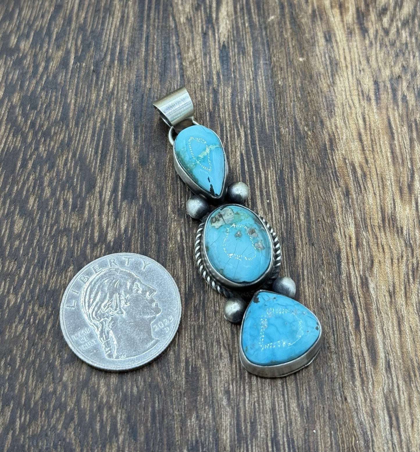 Navajo Handmade Sterling Silver White Water Turquoise Cluster Drop Pendant