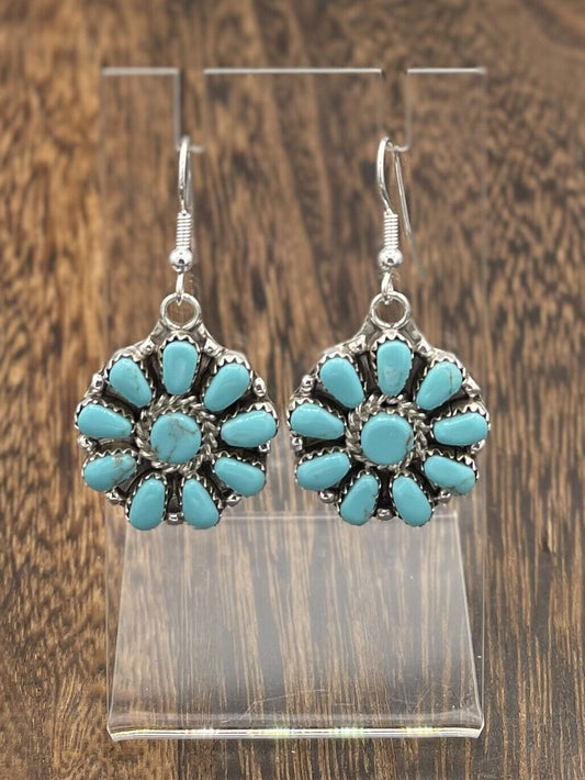 Native American sterling silver Navajo Handmade Turquoise Cluster Post earrings