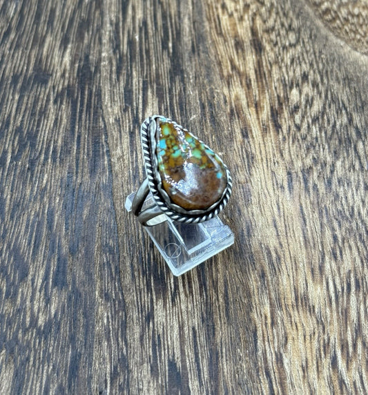 Native American Navajo Handmade Sterling Silver Royston Turquoise Ring Size 9