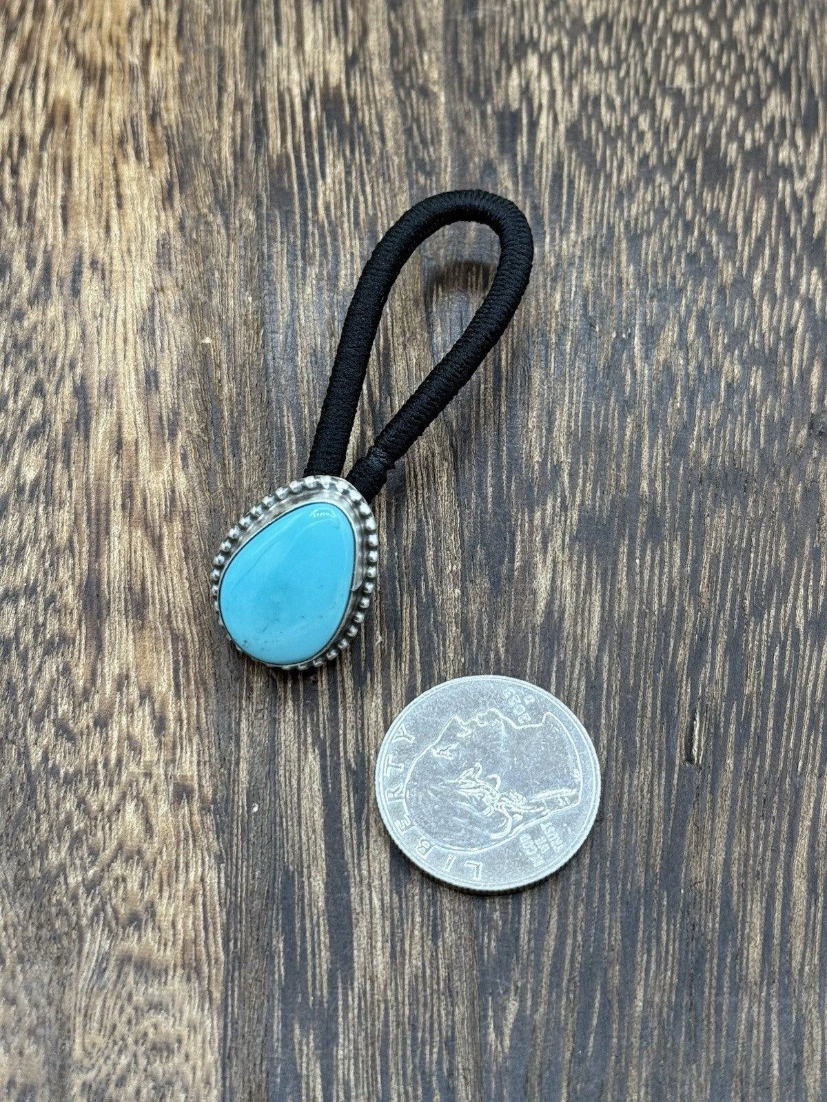 Native American Navajo Handmade Sterling Silver Kingman Turquoise Hair Tie