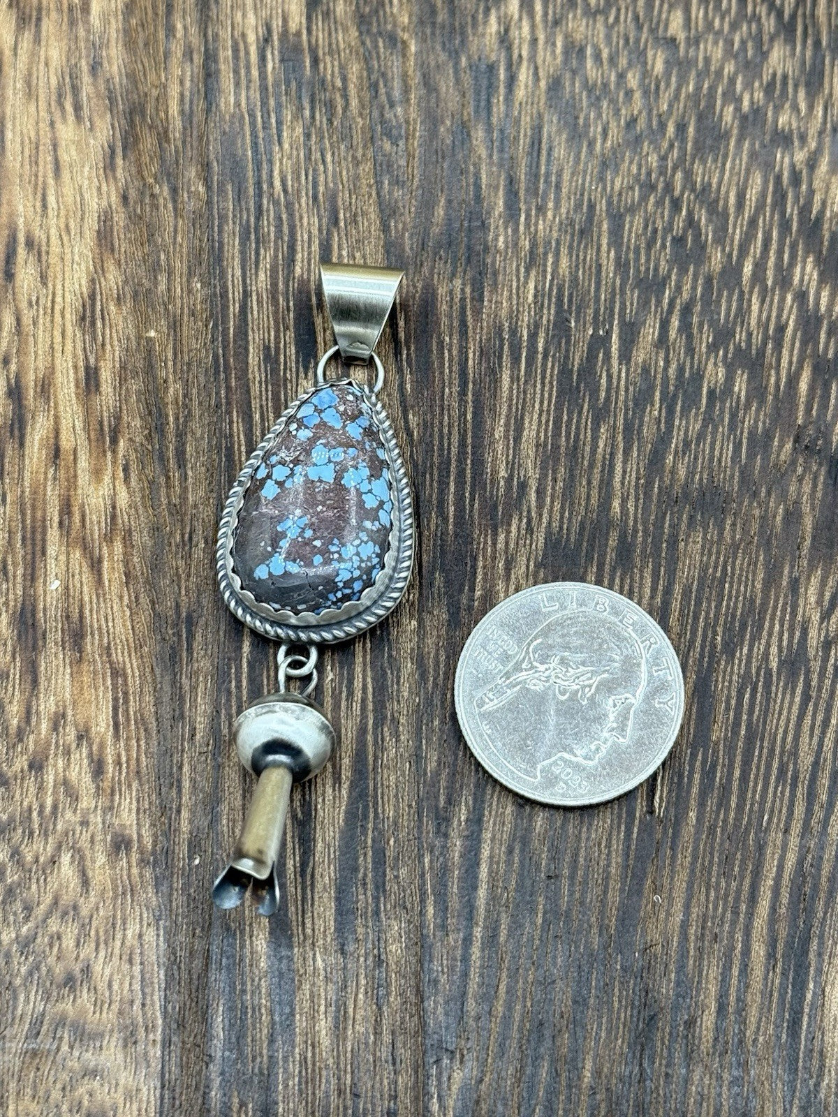Navajo Handmade Sterling Silver Golden Hills Turquoise Dangle Blossom Pendant