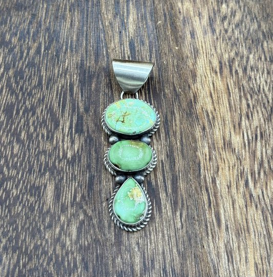 Navajo Handmade Sterling Silver Sonoran Gold Turquoise Cluster Drop Pendant