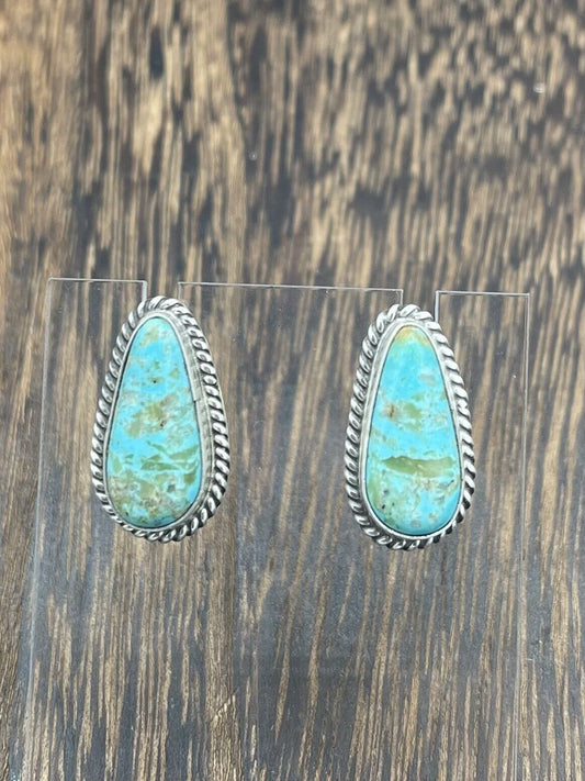 Native American Sterling Silver Navajo Handmade Natural Turquoise Post Earring