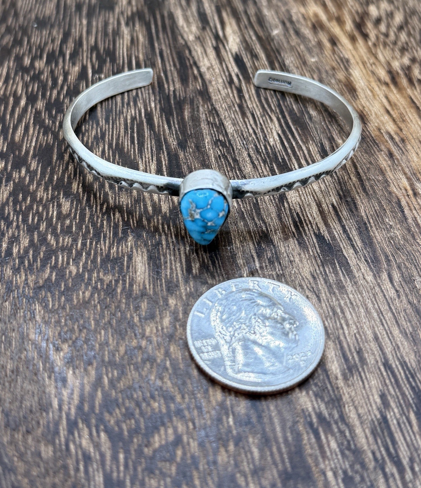 Navajo Handmade Sterling Silver Blue Ridge Turquoise Stacker Cuff Bracelet