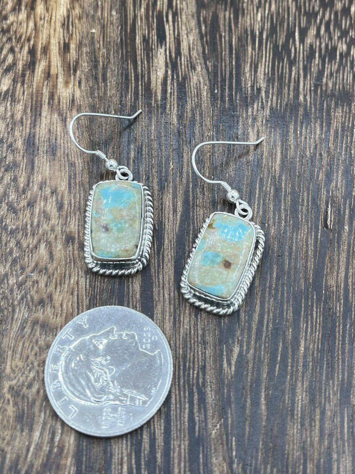 Navajo Handmade Sterling Silver Sonoran Turquoise Dangle Earrings By Byron Begay