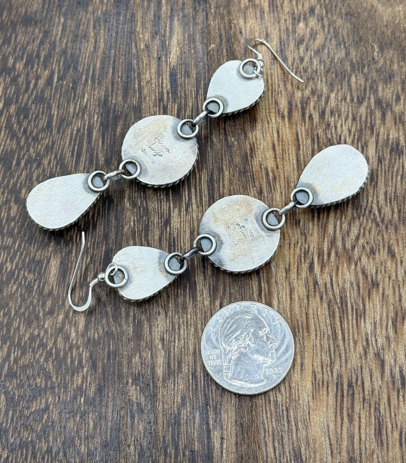 Navajo Handmade Sterling Silver Kingman Turquoise Liberty Mercury Dime Earrings