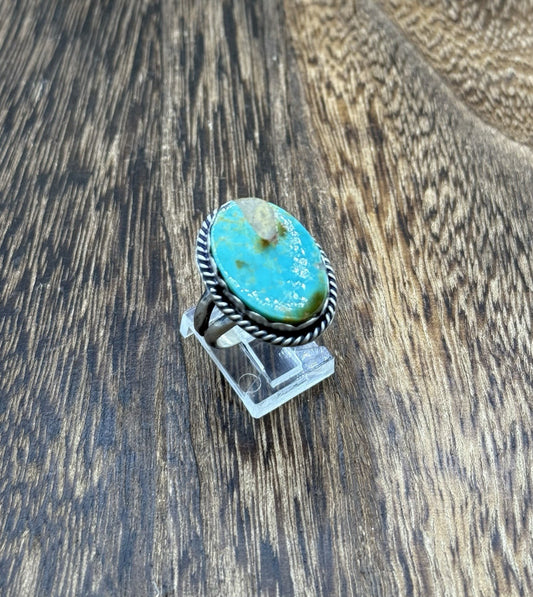 Native American Navajo Handmade Sterling Silver Royston Turquoise Ring Size 9