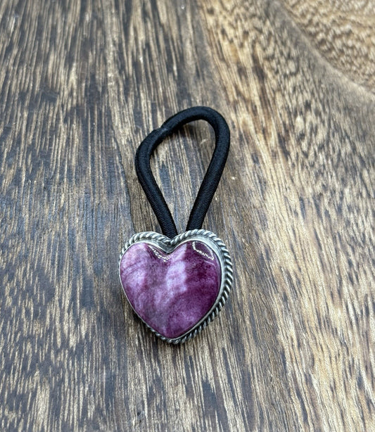 Native American Navajo Handmade Sterling Silver Purple Spiny Oyster Hair Tie