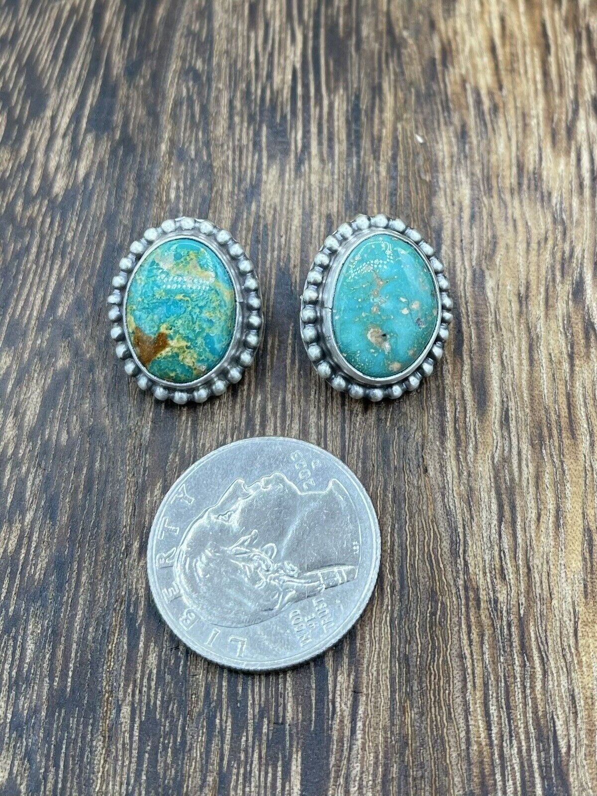 Native American Navajo Handmade Silver Sonoran Turquoise Post Stud Earrings