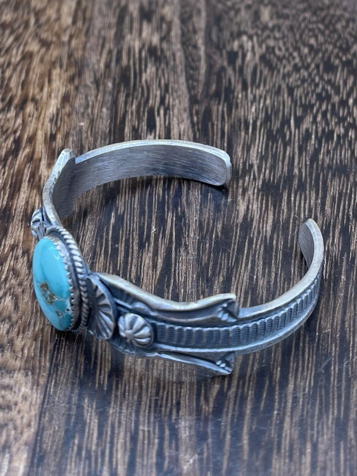 Native American Navajo Handmade Silver Kingman Turquoise Old look Bracelet