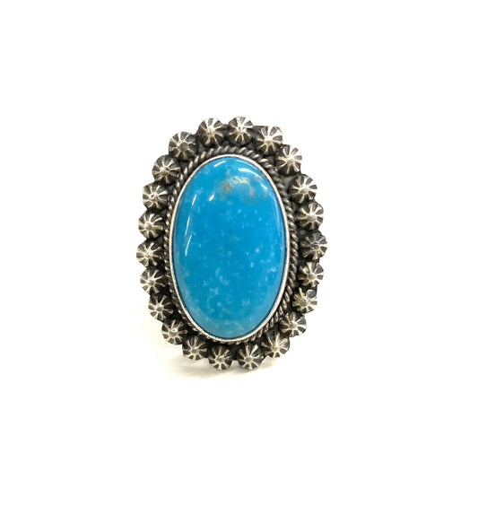 navajo handmade sterling silver natural kingman turquoise stone ring size 8