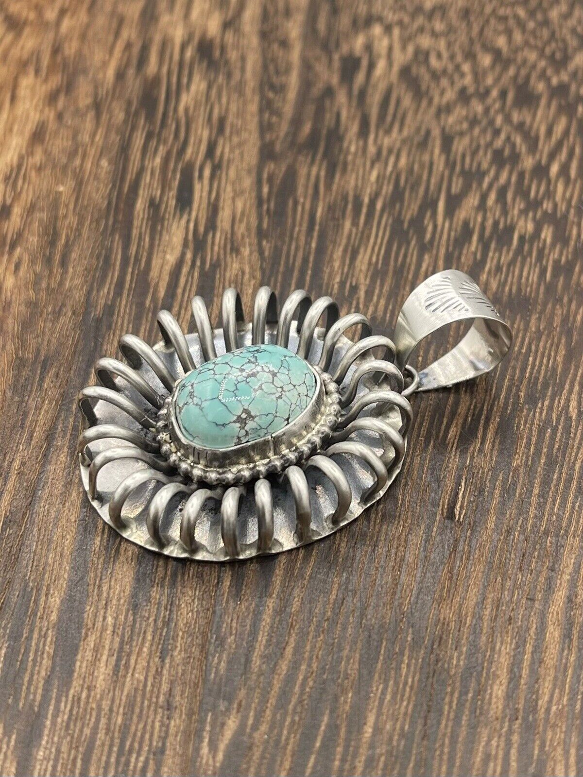 Native American Sterling Silver Navajo Handmade Turquoise Pendant - Betta Lee