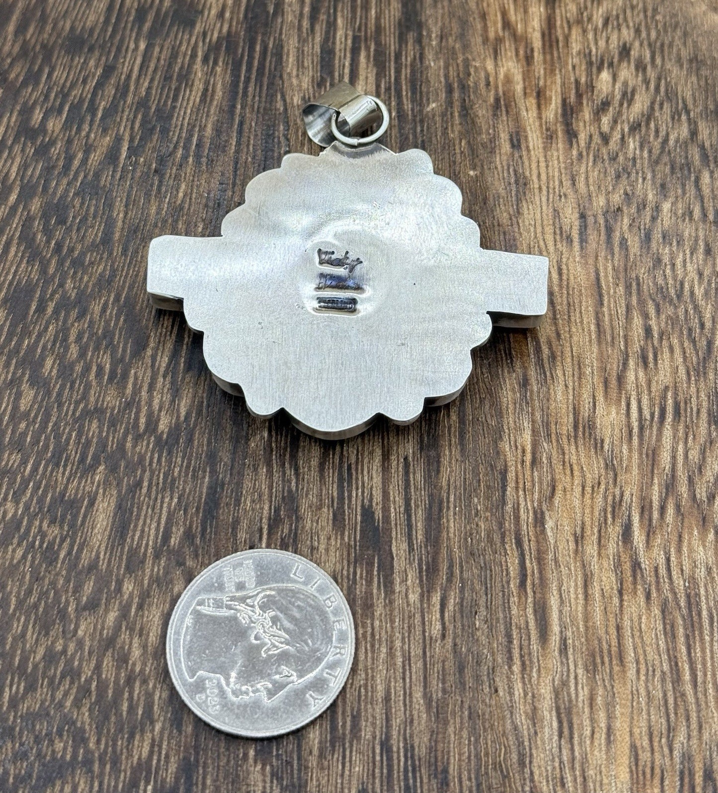 Navajo Handmade Sterling Silver Multi Color Turquoise Spiny Cluster Pendant Lg.