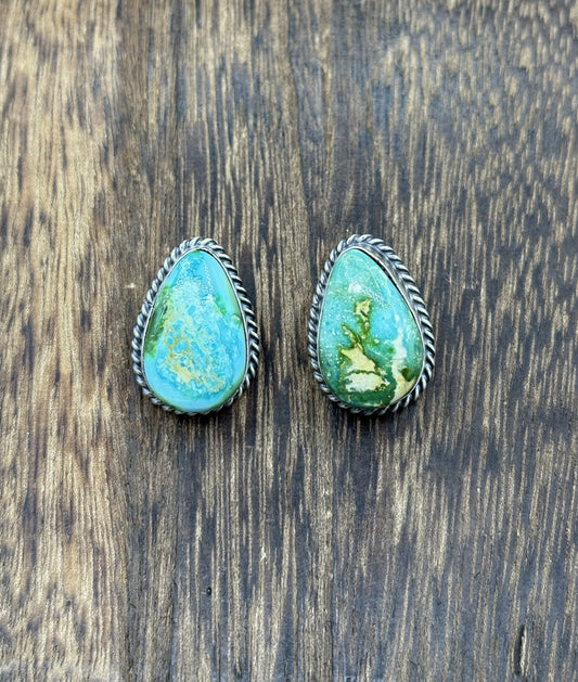 Navajo Handmade Sterling Silver Sonoran Gold Turquoise Post Stud Earrings