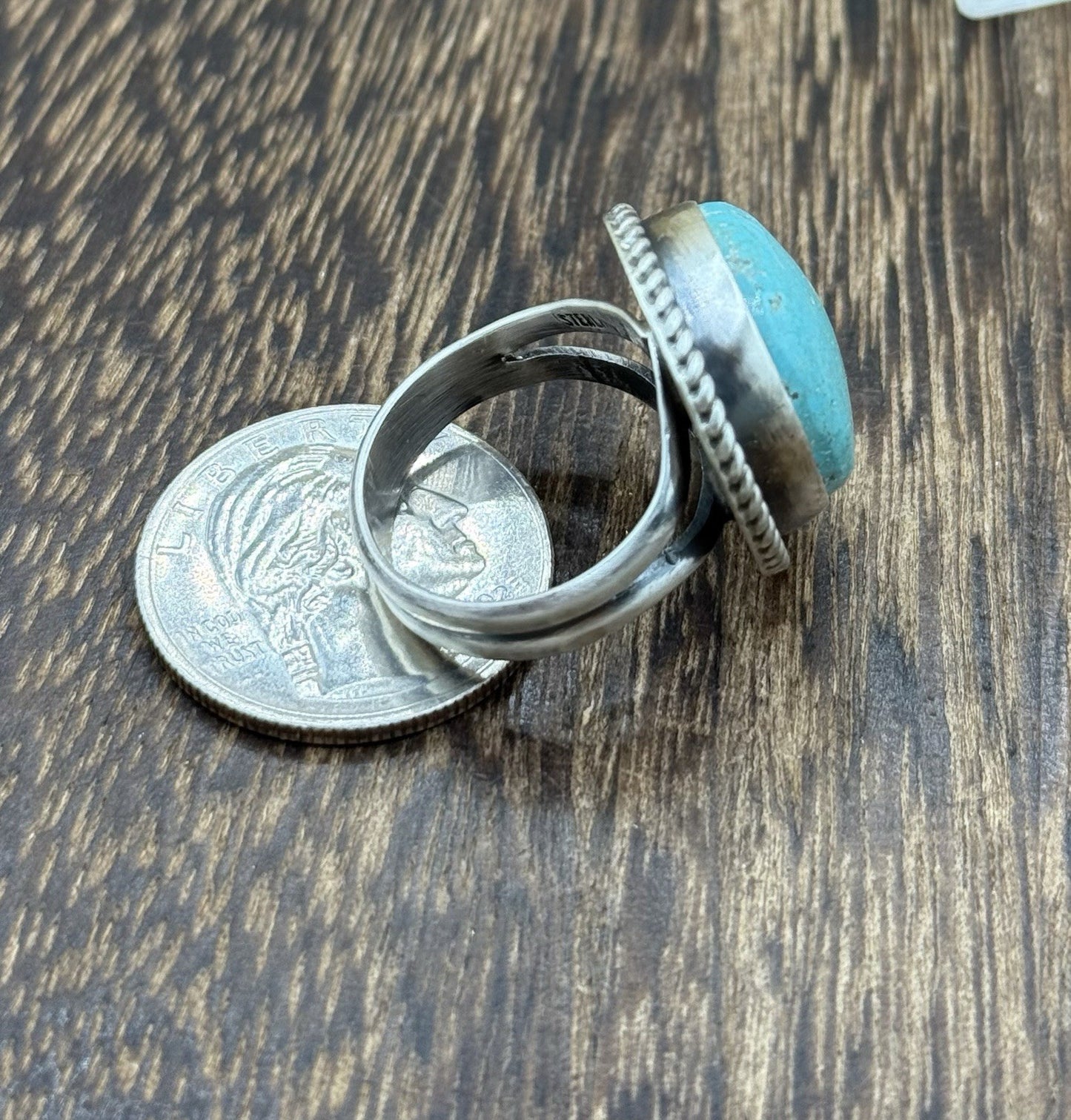 Native American Navajo Handmade Sterling Silver Royston Turquoise Ring Size 8