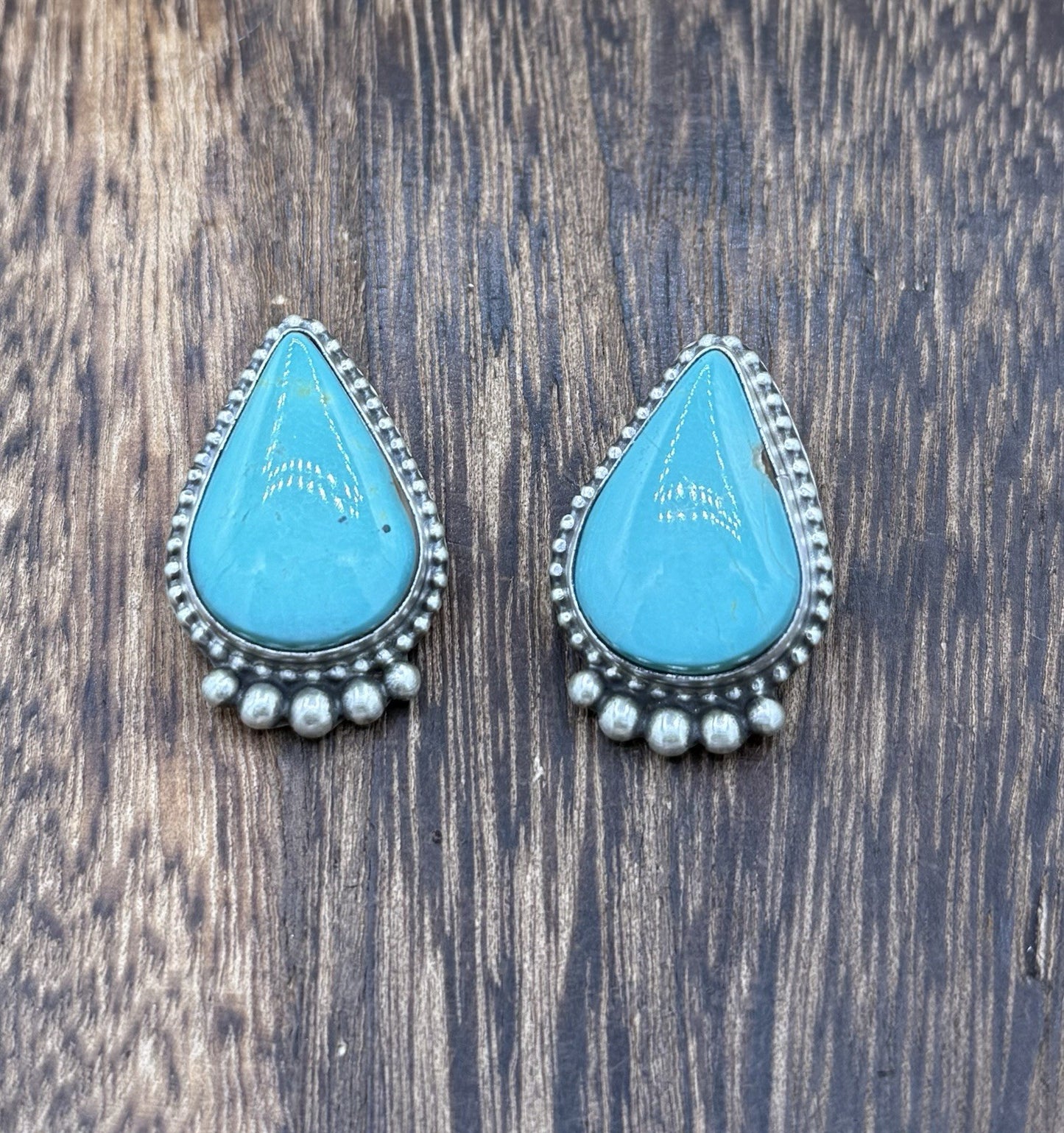 Native Navajo Handmade Sterling Silver Blue Glacier Turquoise Post Stud Earrings