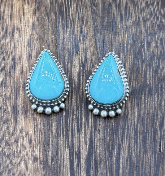 Native Navajo Handmade Sterling Silver Blue Glacier Turquoise Post Stud Earrings