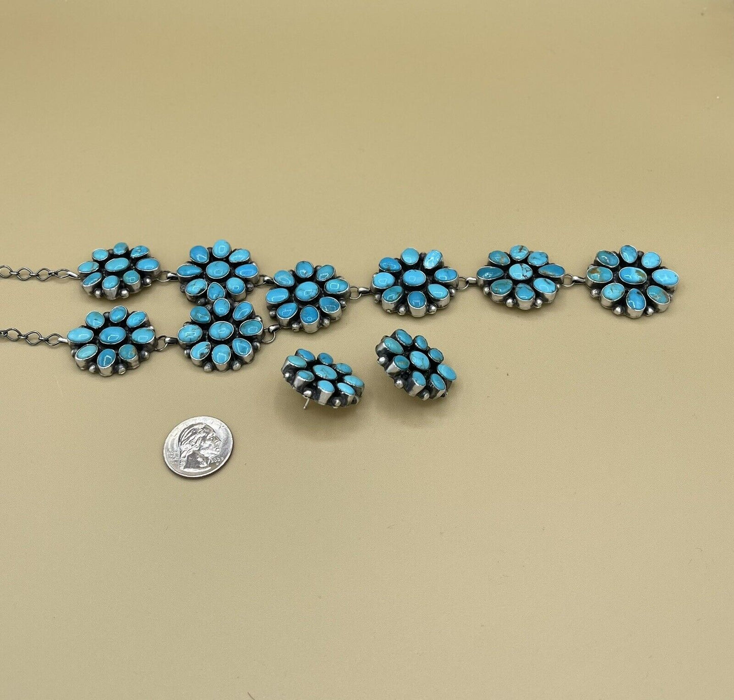 Native American Navajo Silver Kingman Turquoise Cluster Y Lariat Necklace 20”