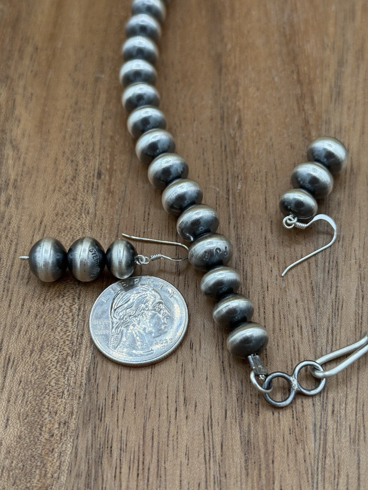 Authentic Navajo Handmade Old Look Navajo Pearl Bead Necklace Set 18” 10mm
