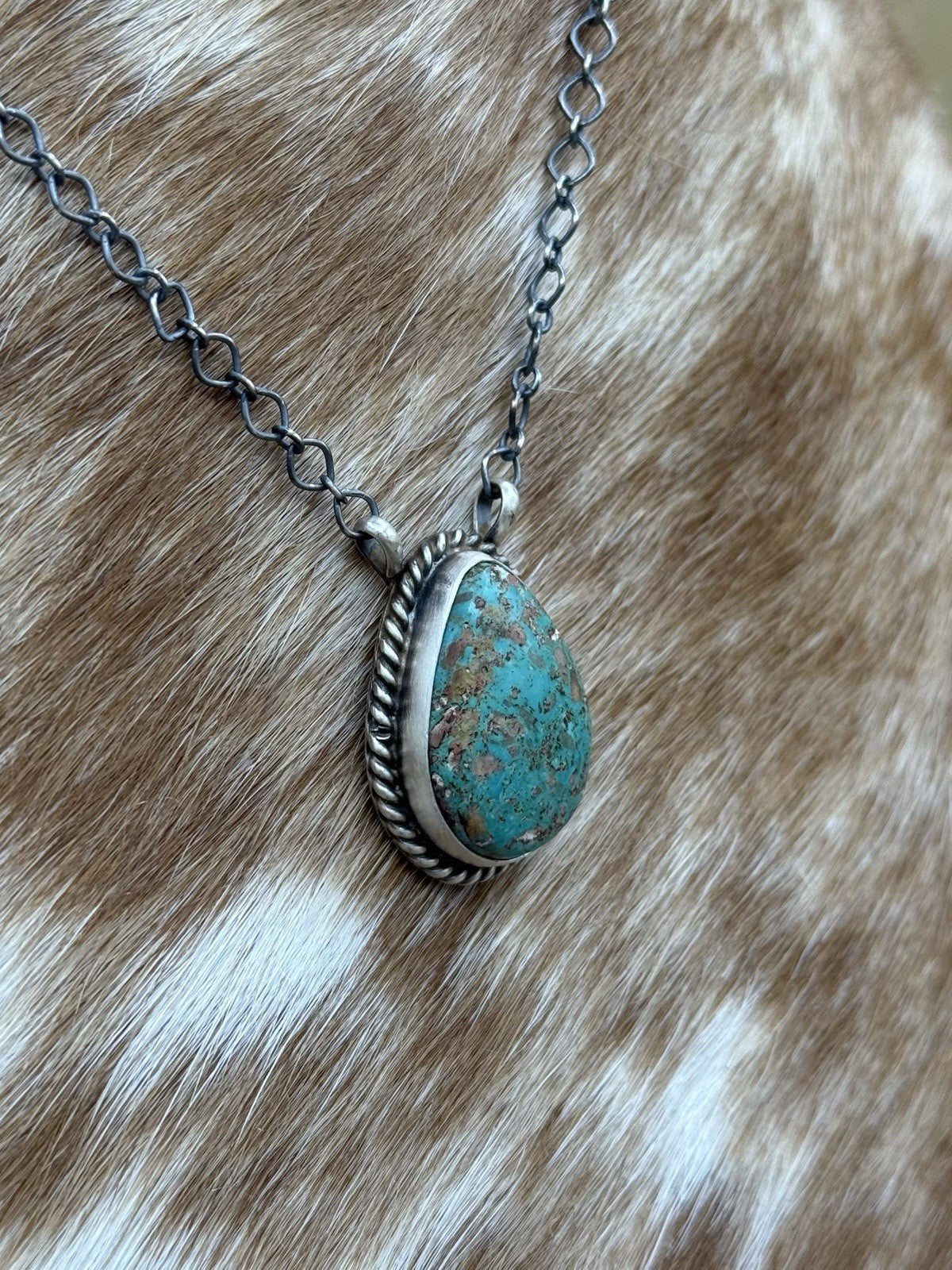 Native Navajo Handmade Sterling Silver Royston Turquoise Bar Necklace 18”