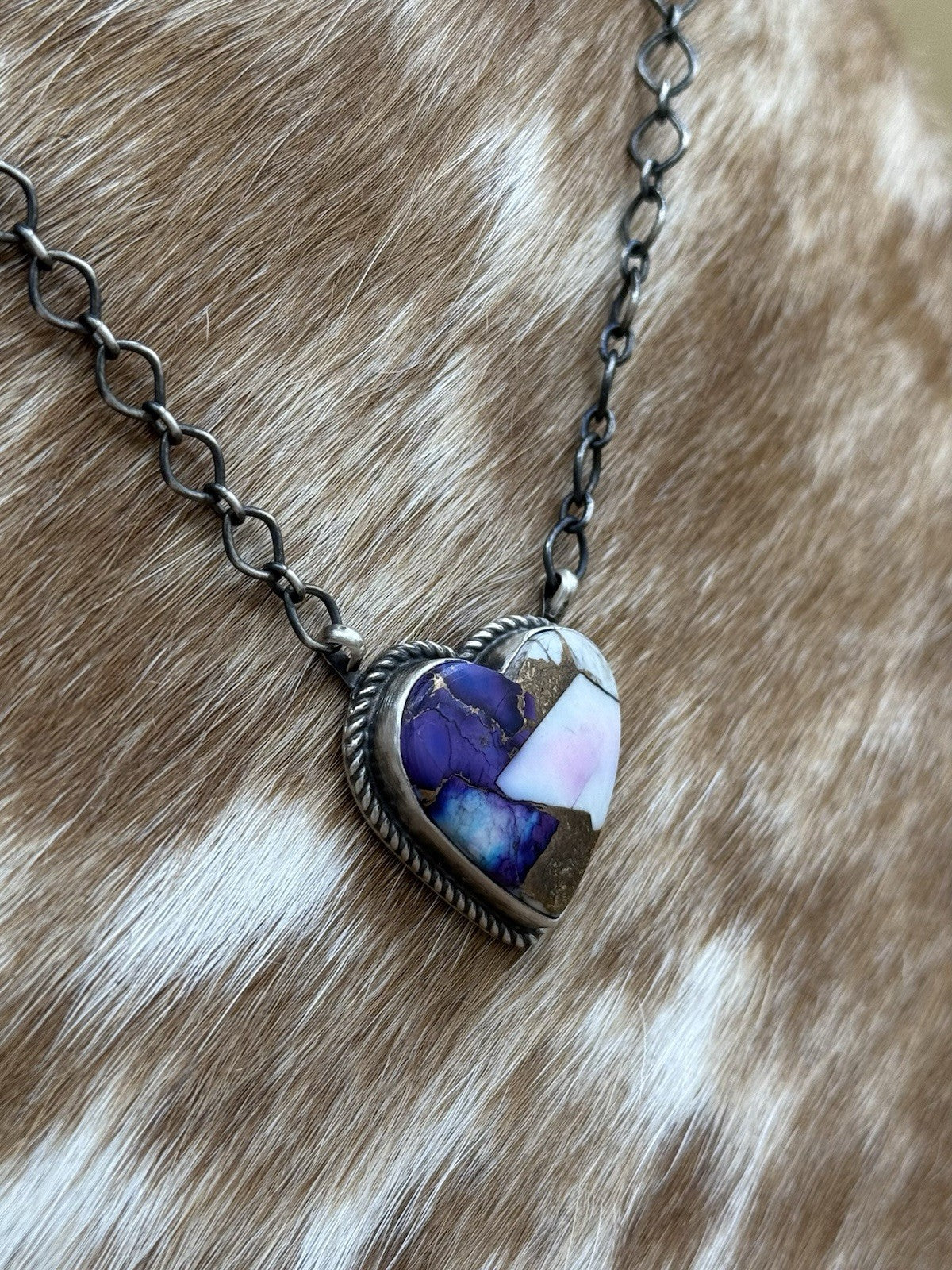 Navajo Handmade Sterling Silver Violet Rose Bar Necklace 18” By Tricia Smith