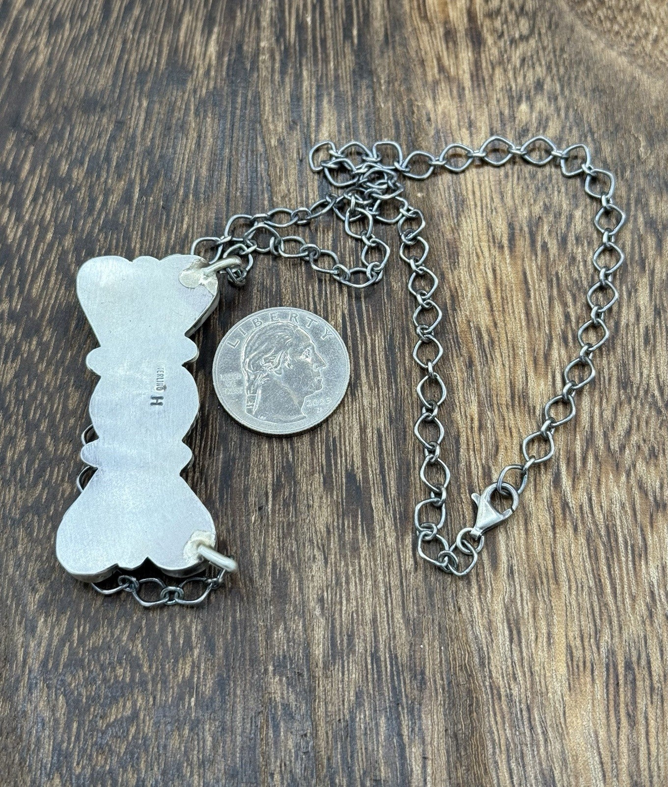 Navajo Handmade Sterling Silver Multi Stone Color Cluster Bar Necklace 18”