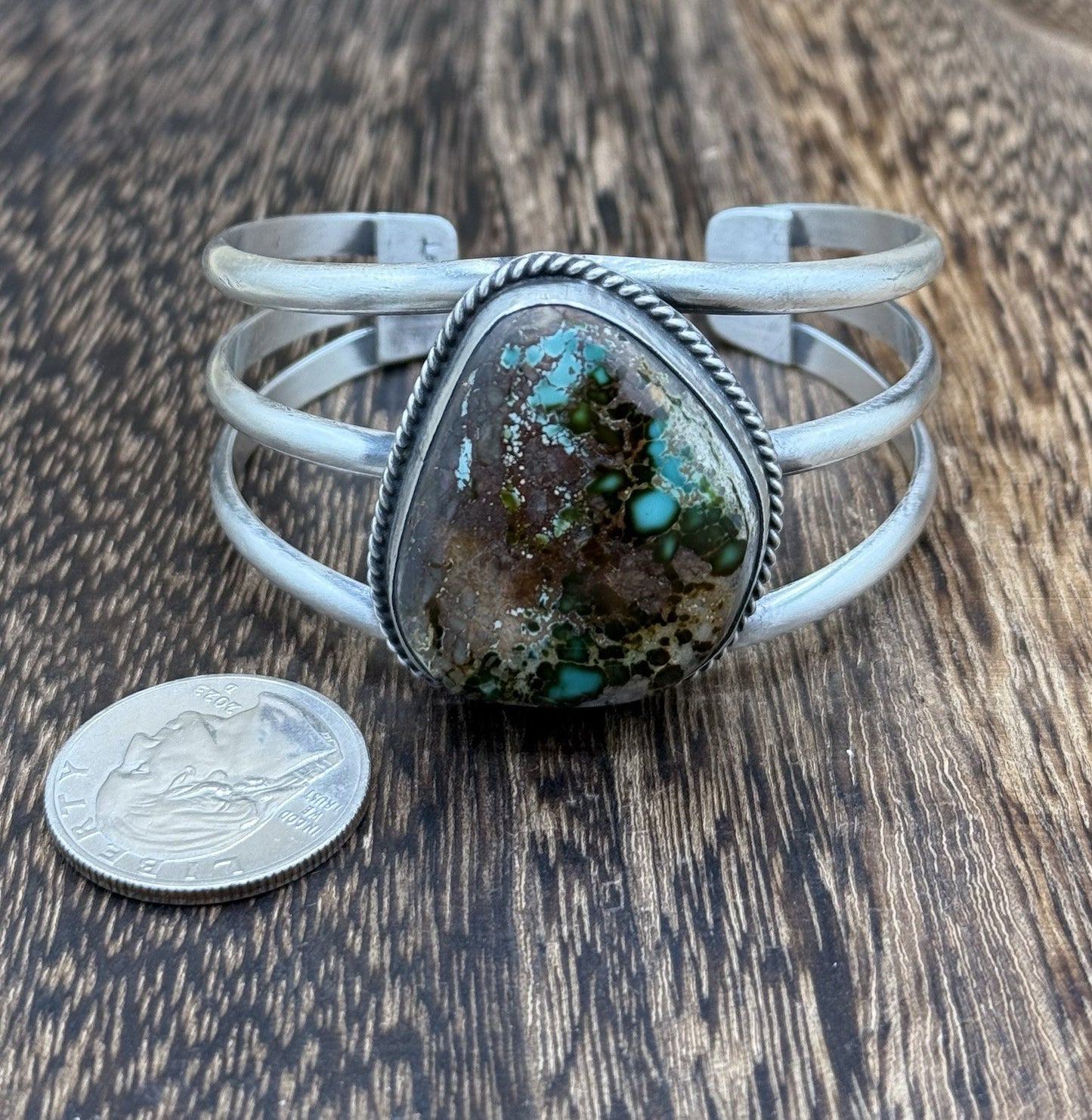 Native American Navajo Handmade Sterling Silver Royston Turquoise Cuff Bracelet