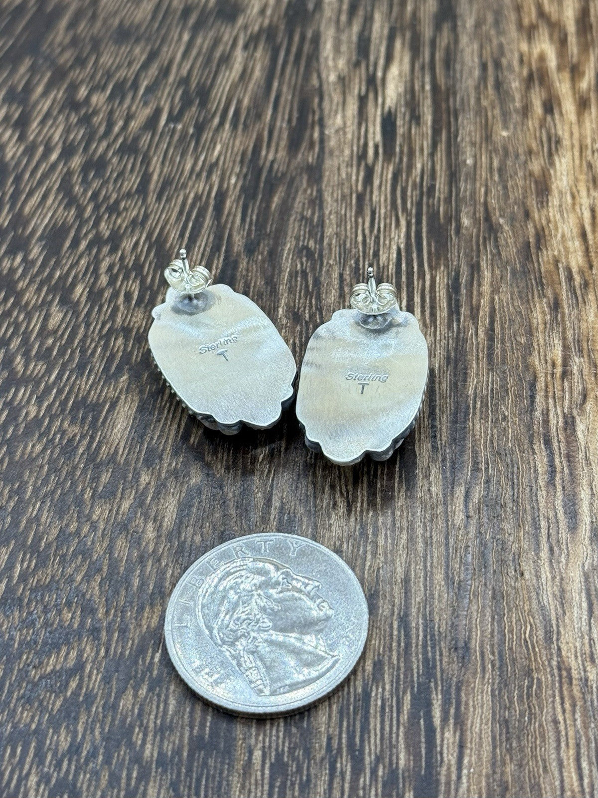Navajo Handmade Sterling Silver Blackjack Turquoise Old Look Post Stud Earrings