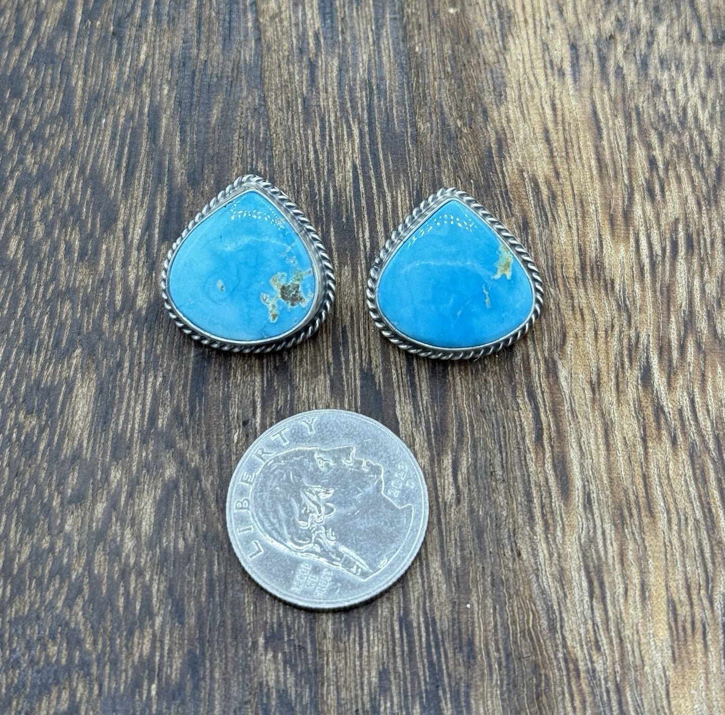 Native Navajo Handmade Sterling Silver Blue Bird Turquoise Post Stud Earrings