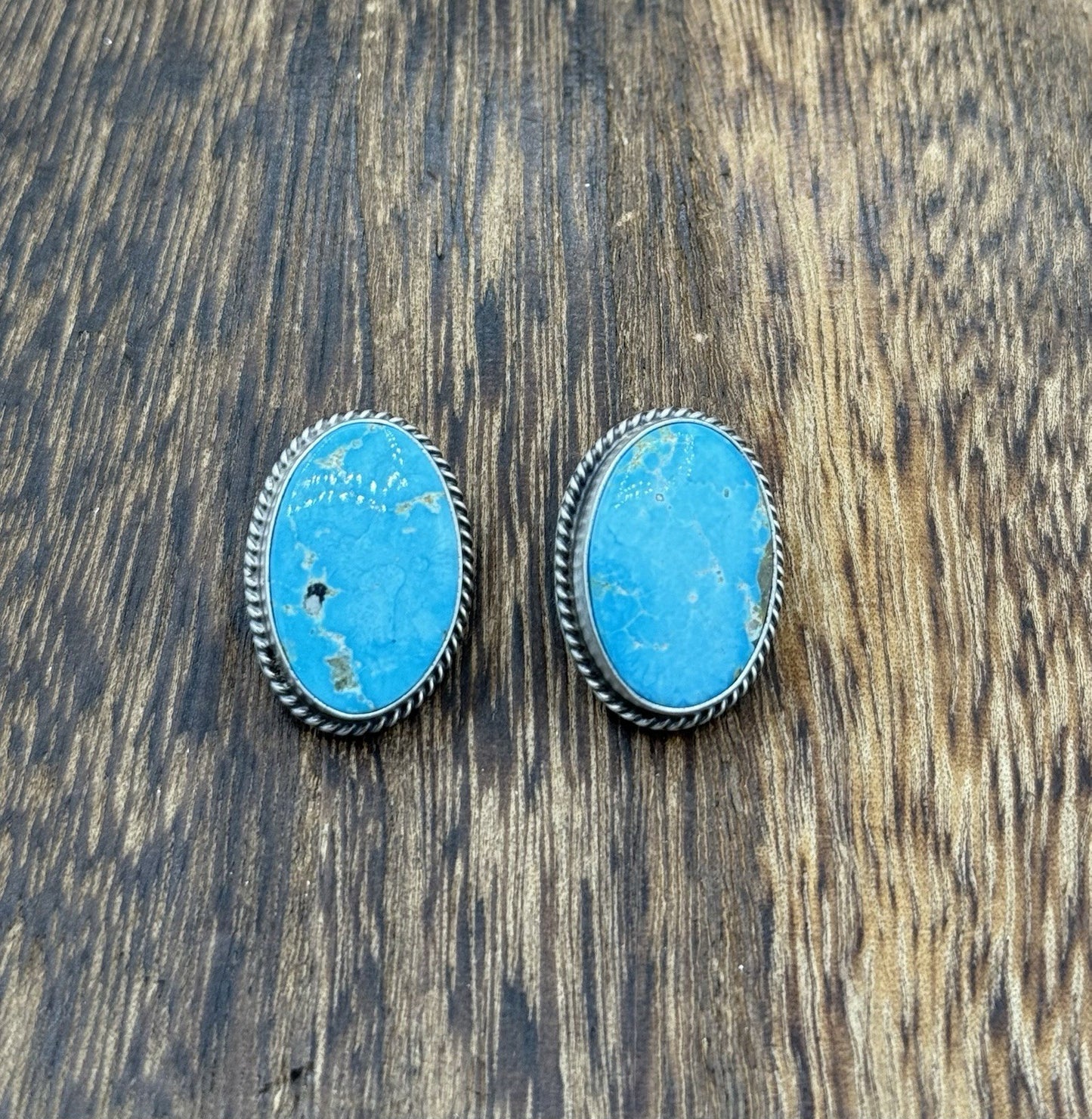 Native Navajo Handmade Sterling Silver Blue Bird Turquoise Post Stud Earrings