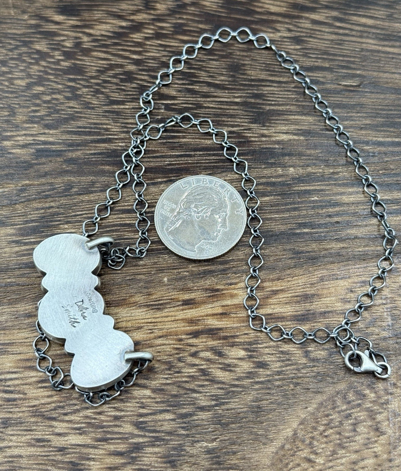 Navajo Handmade Sterling Silver Kingman Turquoise Cluster Bar Necklace 18”