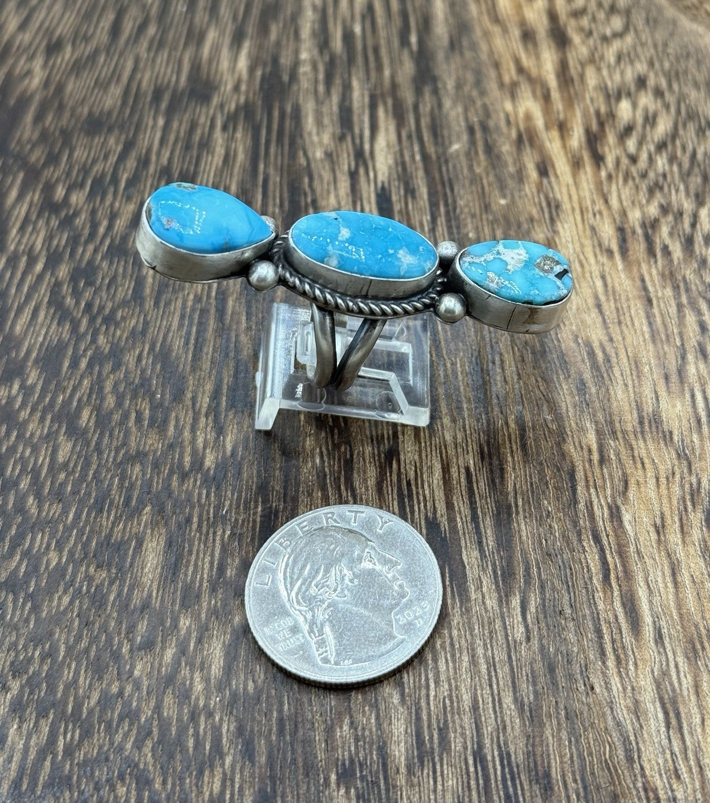 Navajo Handmade Sterling Silver Blue Bird Turquoise Cluster Ring Size 7