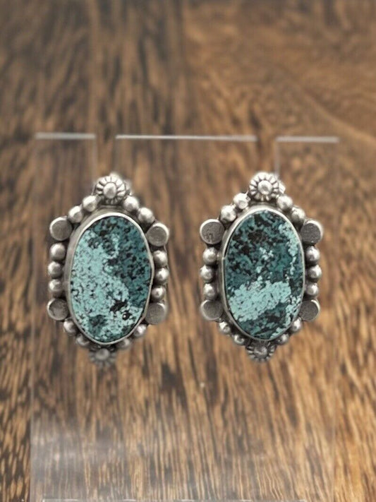 Native American Sterling Silver Navajo Handmade Turquoise Post Stud Earrings