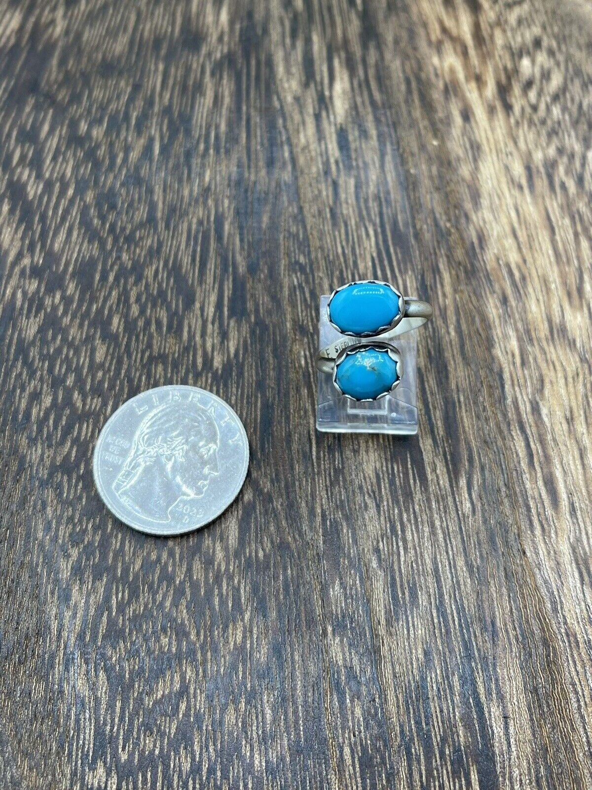 Native American Navajo Handmade Sterling Silver Turquoise Adjustable Ring 6 To 8