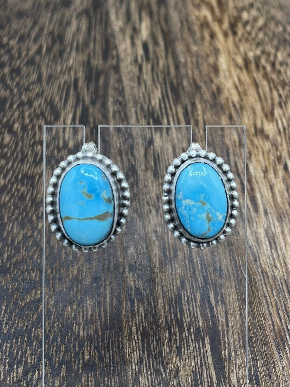 Native American Navajo Handmade Silver Kingman Turquoise Post Stud Earrings