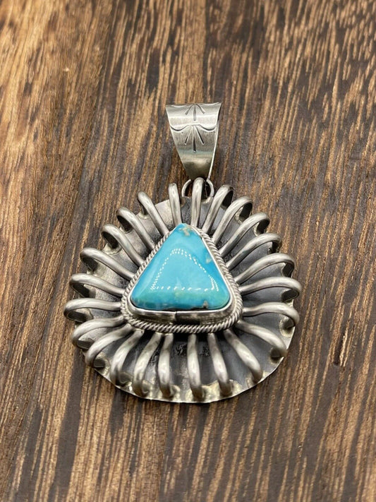 Native American Sterling Silver Navajo Handmade Turquoise Pendant - Betta Lee