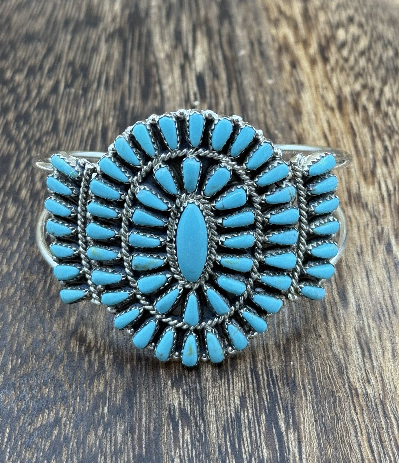 Native American Navajo Handmade Sterling Silver Turquoise Cluster Cuff Bracelet