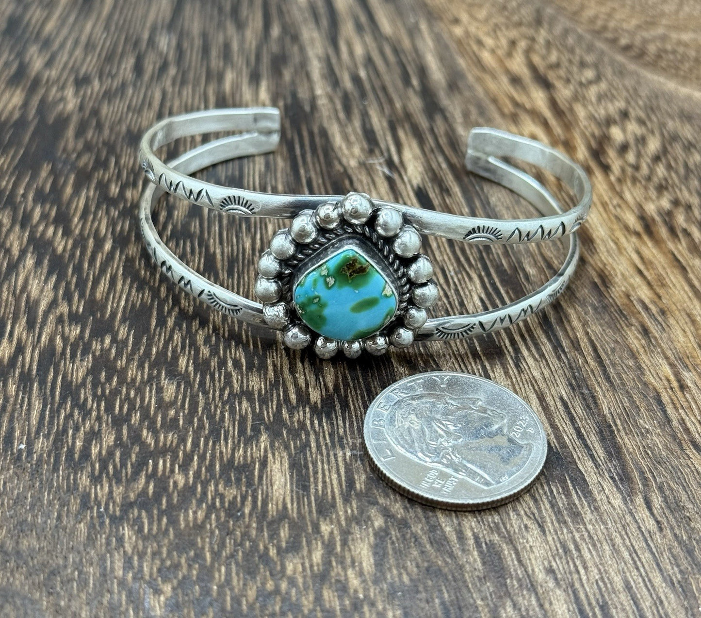 Native Navajo Handmade Sterling Silver Sonoran Gold Turquoise Cuff Bracelet