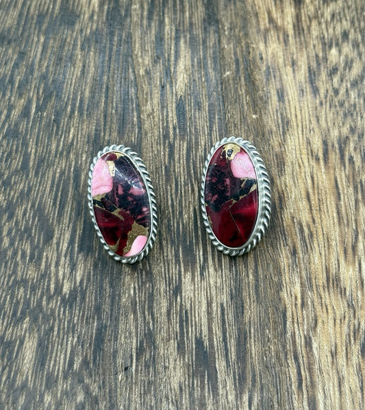 Native Navajo Handmade Sterling Silver Dahlia Rose Stud Earrings